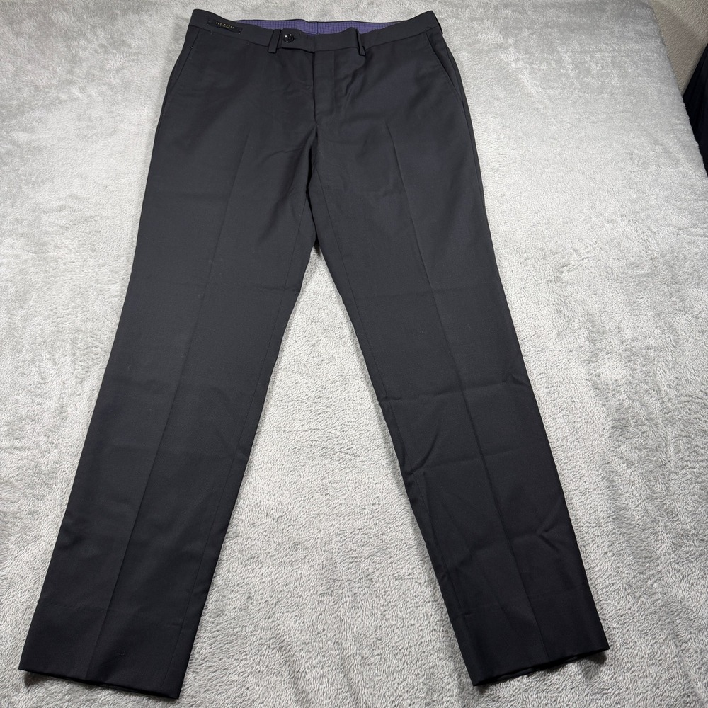 NWOT Ted Baker Julian Pant Mens 35R Black Wool Dress Pants Flat Front